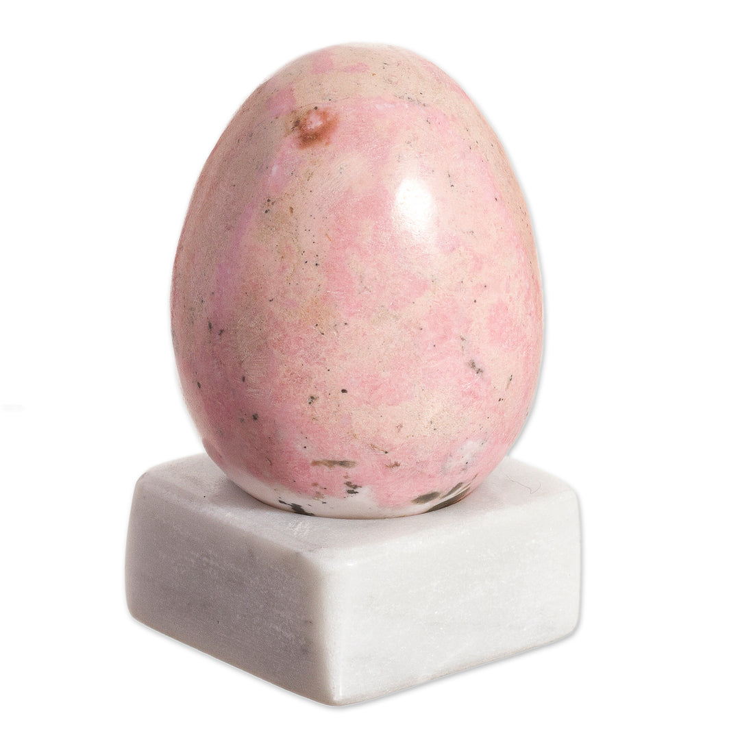 Egg-Shaped Rhodonite Gemstone Figurine from Peru - Cute Egg