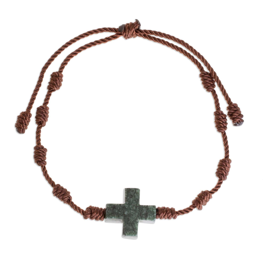 Natural Jade Cross Pendant Bracelet from Guatemala - Knot Cross
