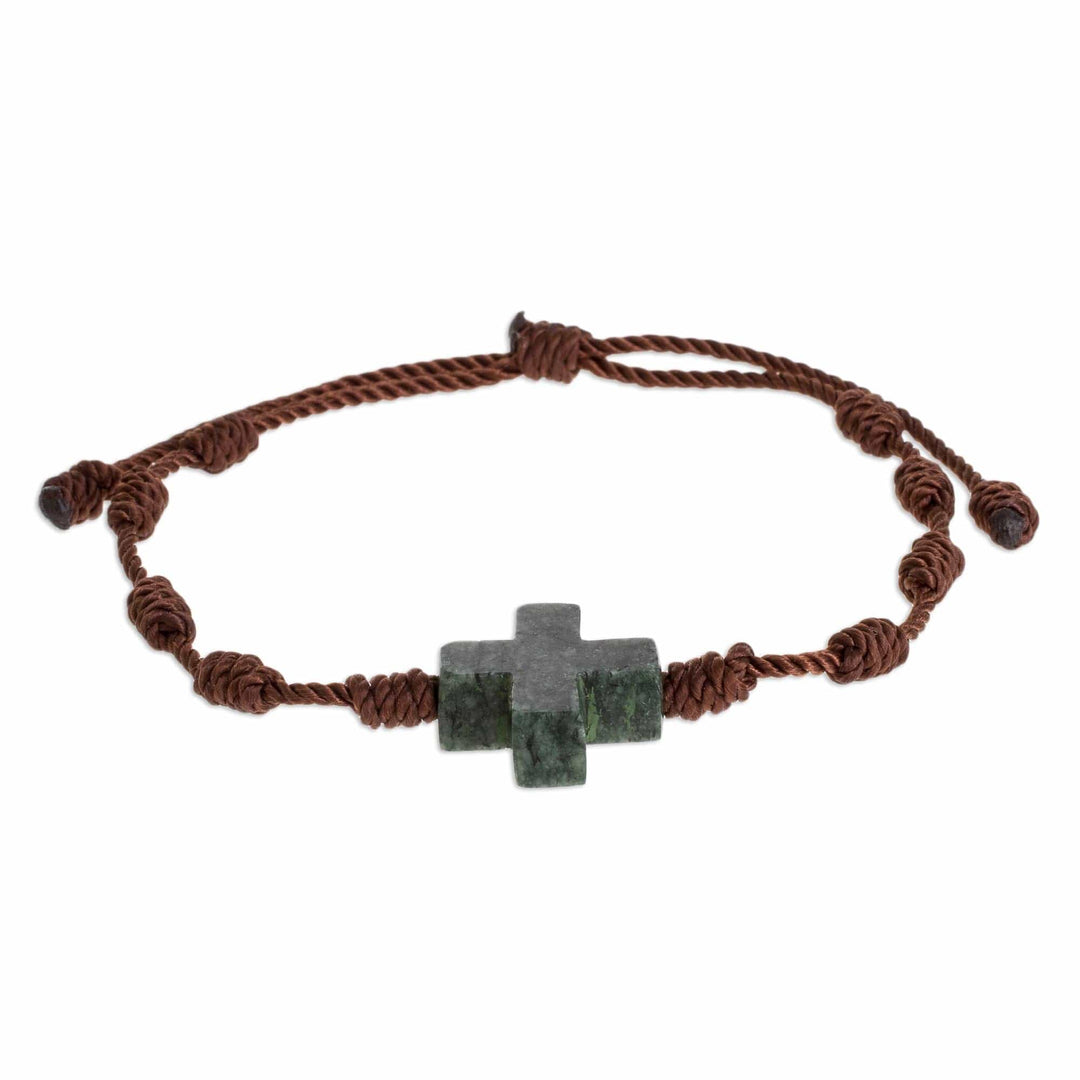 Natural Jade Cross Pendant Bracelet from Guatemala - Knot Cross