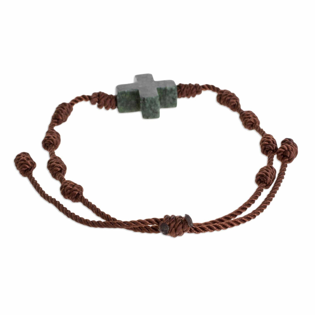 Natural Jade Cross Pendant Bracelet from Guatemala - Knot Cross