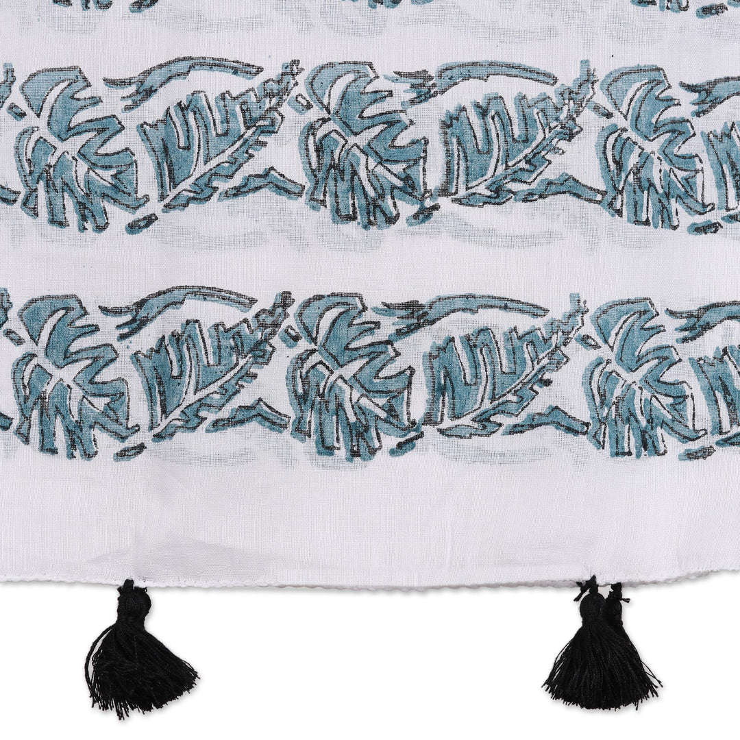 Floral Block-Printed Cotton Wrap Scarf from India - Bouquet Bliss