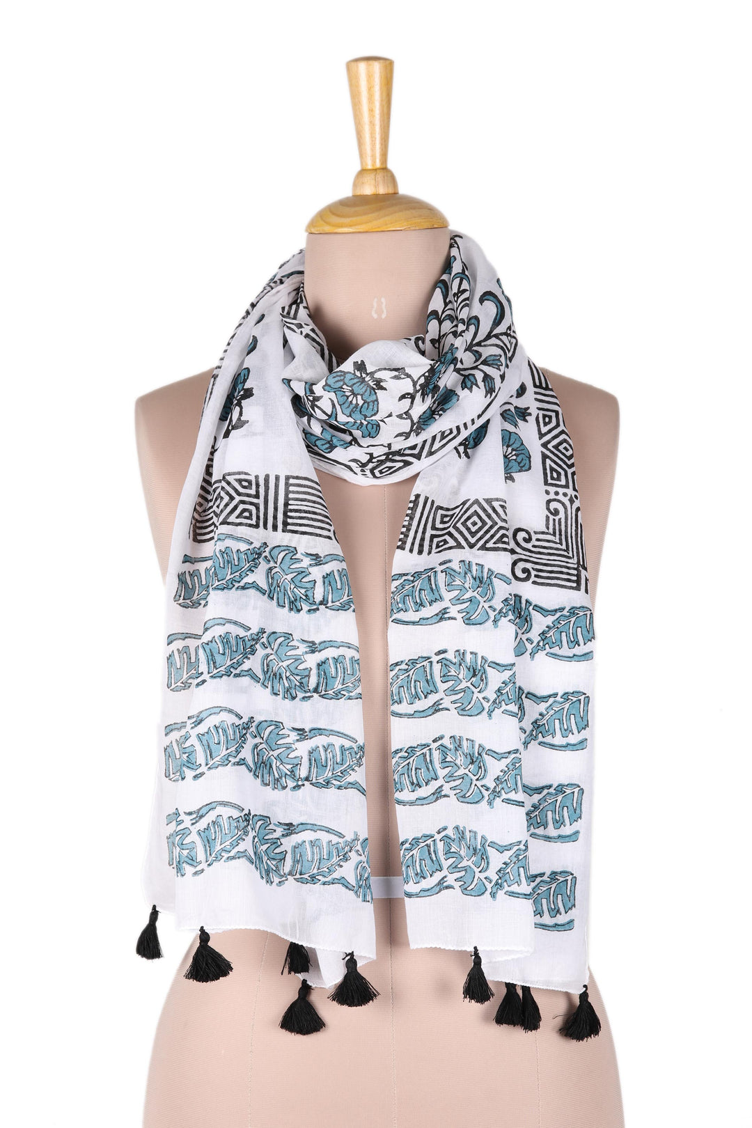 Floral Block-Printed Cotton Wrap Scarf from India - Bouquet Bliss