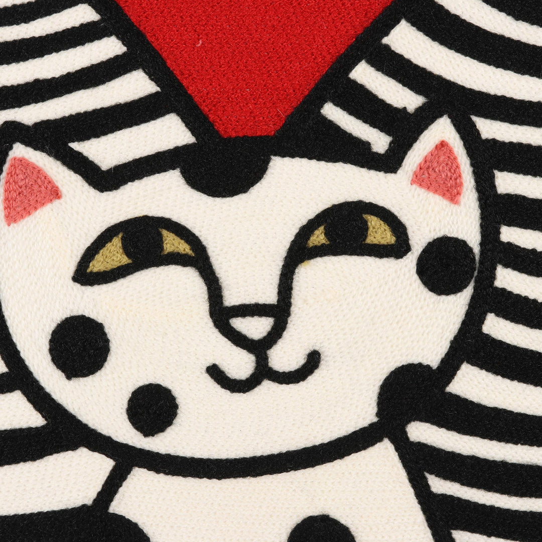 Cat-Themed Embroidered Cotton Cushion Covers (Pair) - Cat Family