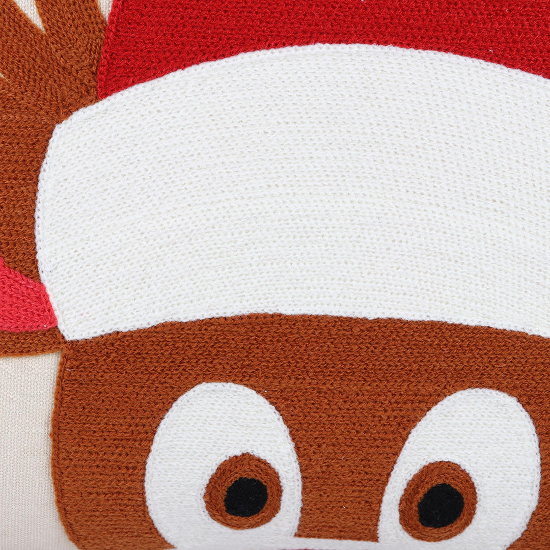 Reindeer-Themed Cotton Cushion Covers from India (Pair) - Whimsical Reindeer