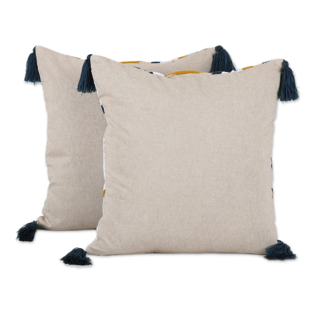 Floral Cotton Cushion Covers with Tassels from India (Pair) - Chic Bouquet