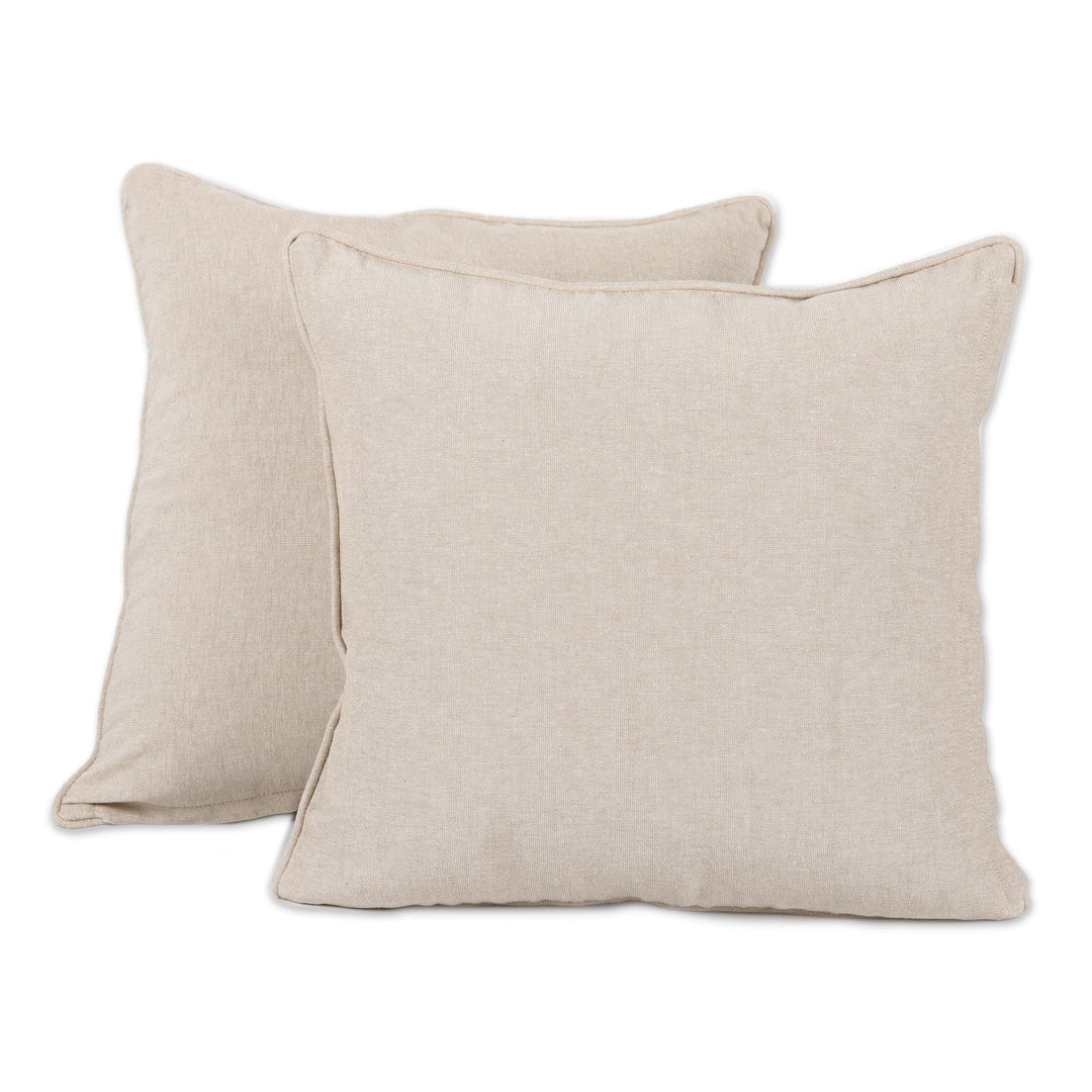 Embroidered Cotton Cushion Covers from India (Pair) - Divine Morning