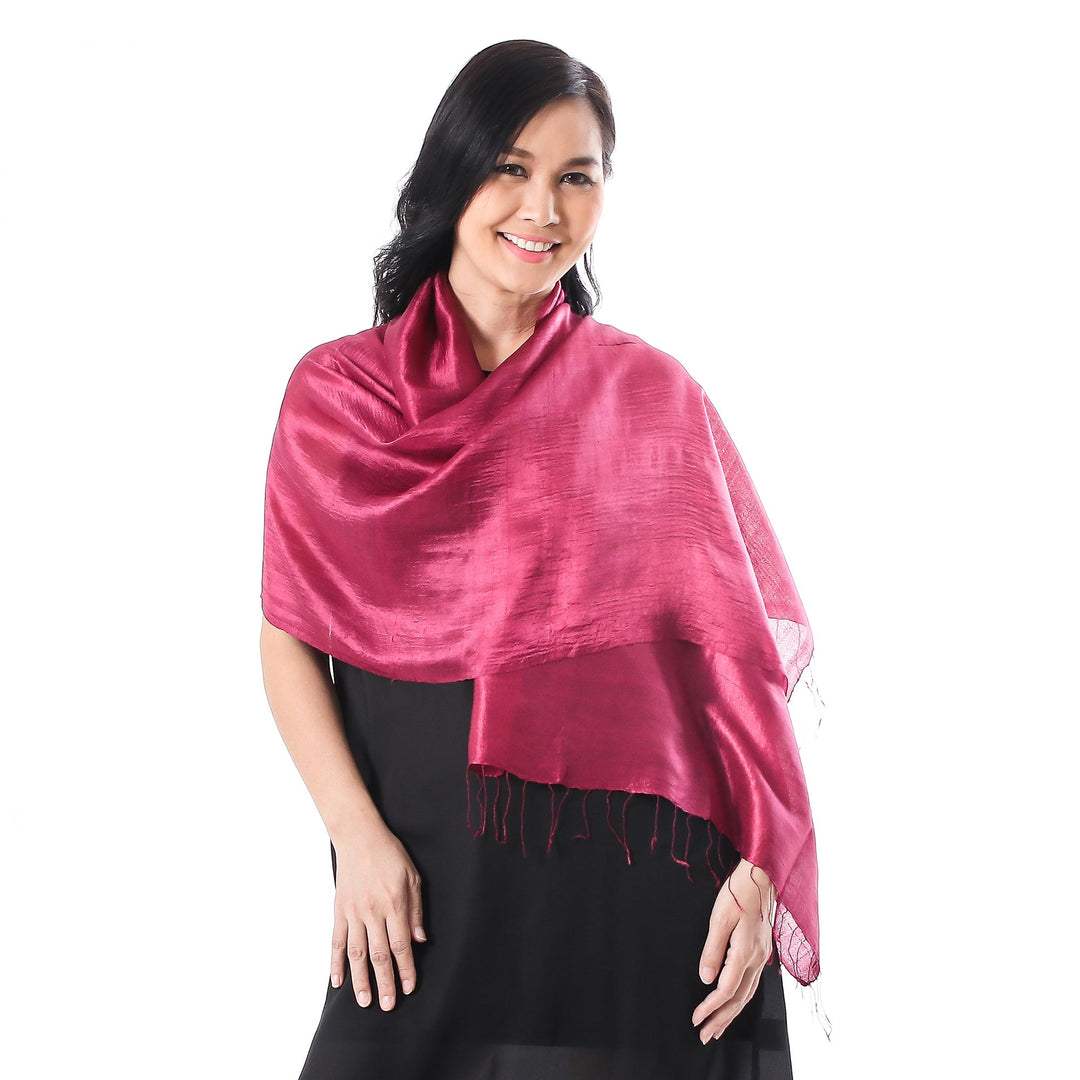 Handwoven Silk Wrap Scarf in Magenta from Thailand - Shimmering Magenta