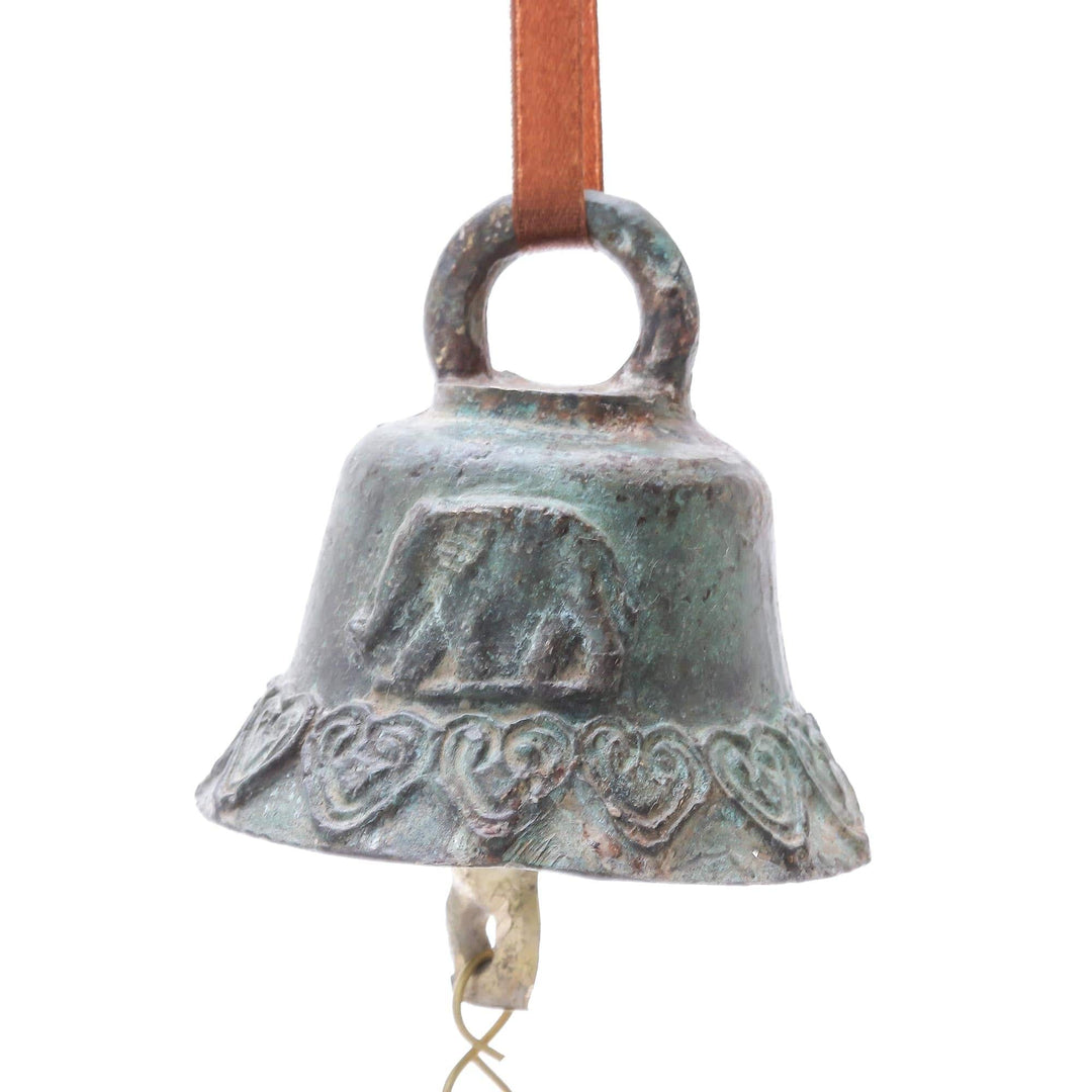 Antiqued Elephant Motif Brass Bell from Thailand - Traditional Sound
