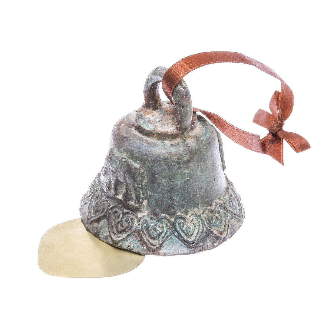 Antiqued Elephant Motif Brass Bell from Thailand - Traditional Sound