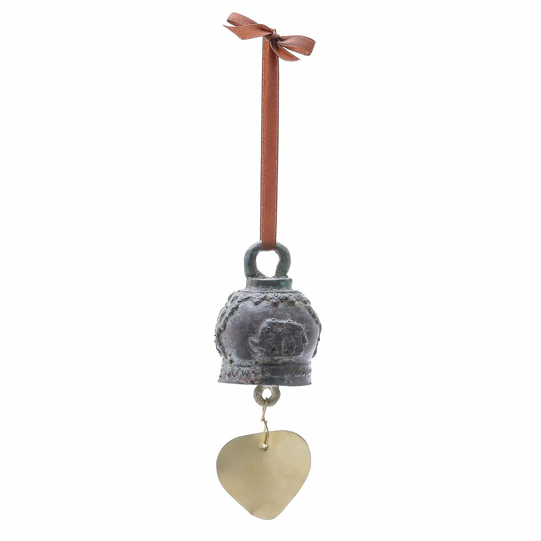Round Elephant Motif Brass Bell from Thailand - Thai Tradition