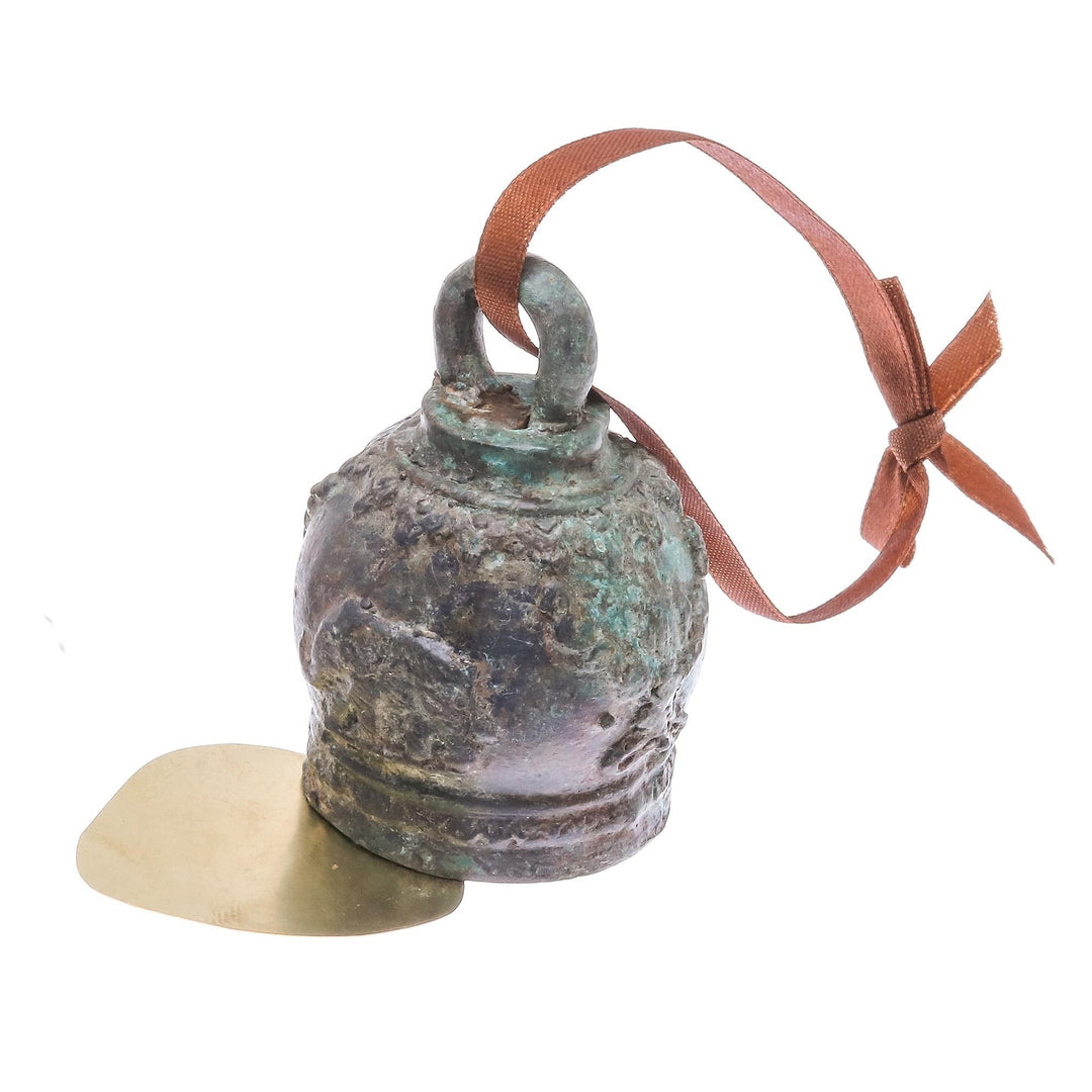 Round Elephant Motif Brass Bell from Thailand - Thai Tradition