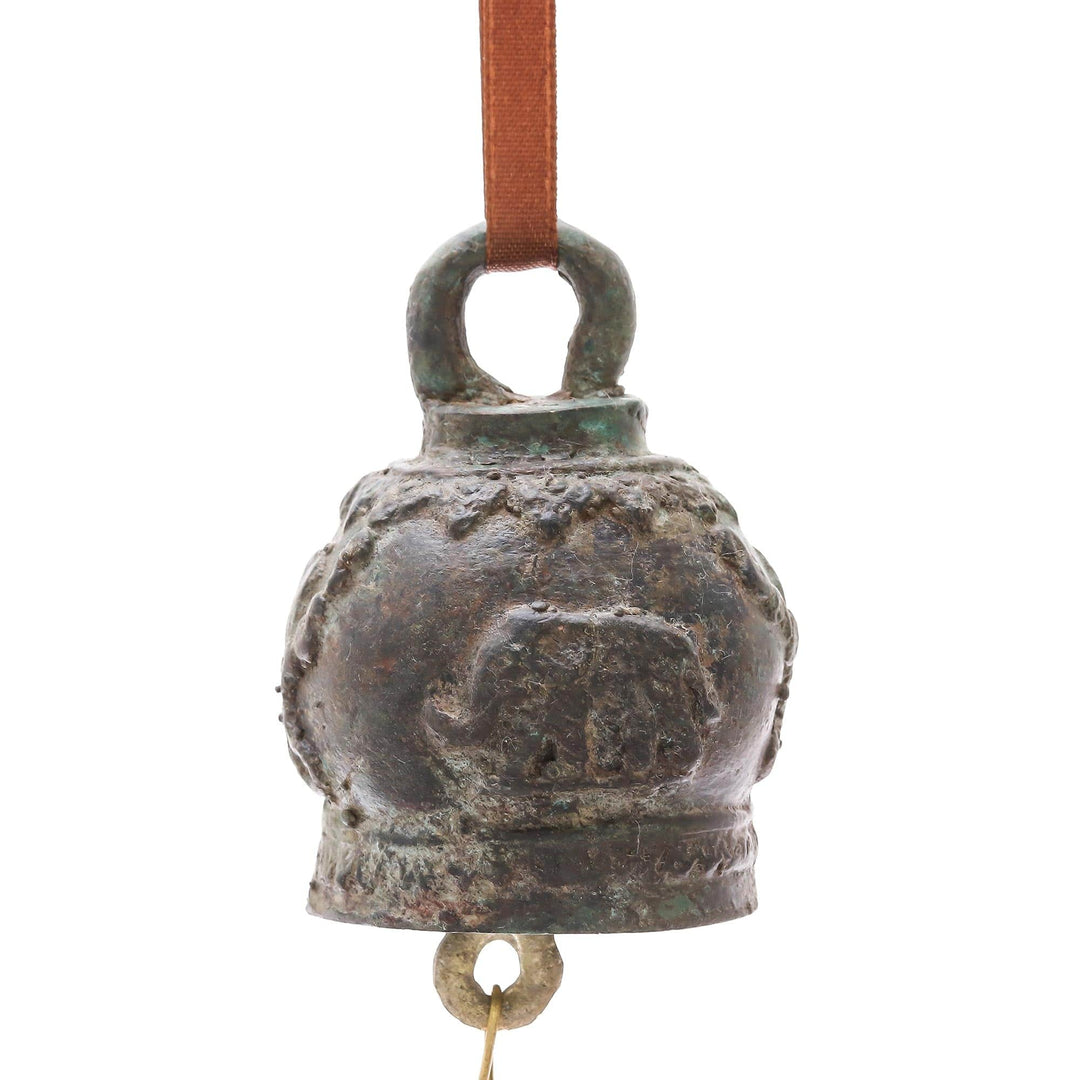 Round Elephant Motif Brass Bell from Thailand - Thai Tradition