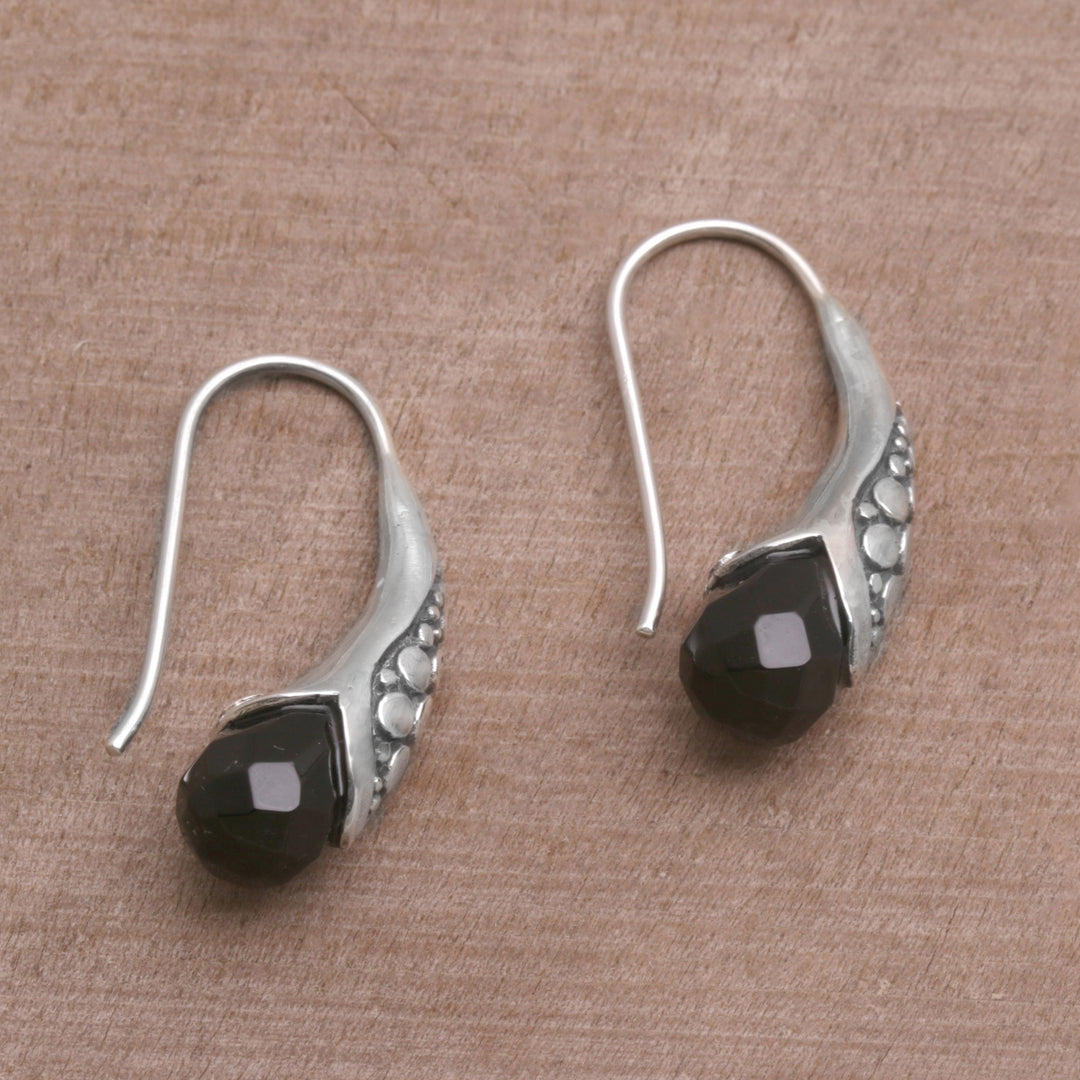 Handcrafted Sterling Silver Onyx Drop Earrings Indonesia - Midnight Spell