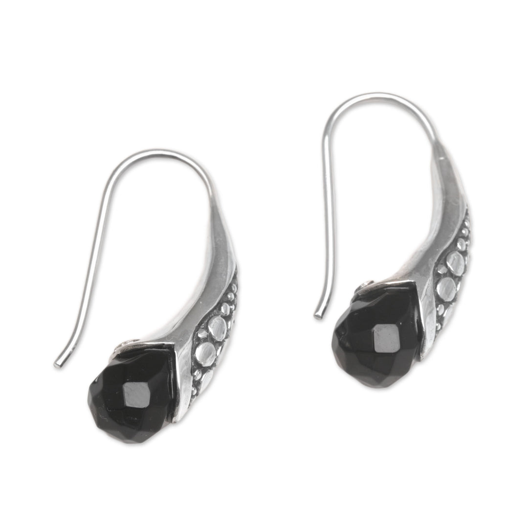 Handcrafted Sterling Silver Onyx Drop Earrings Indonesia - Midnight Spell