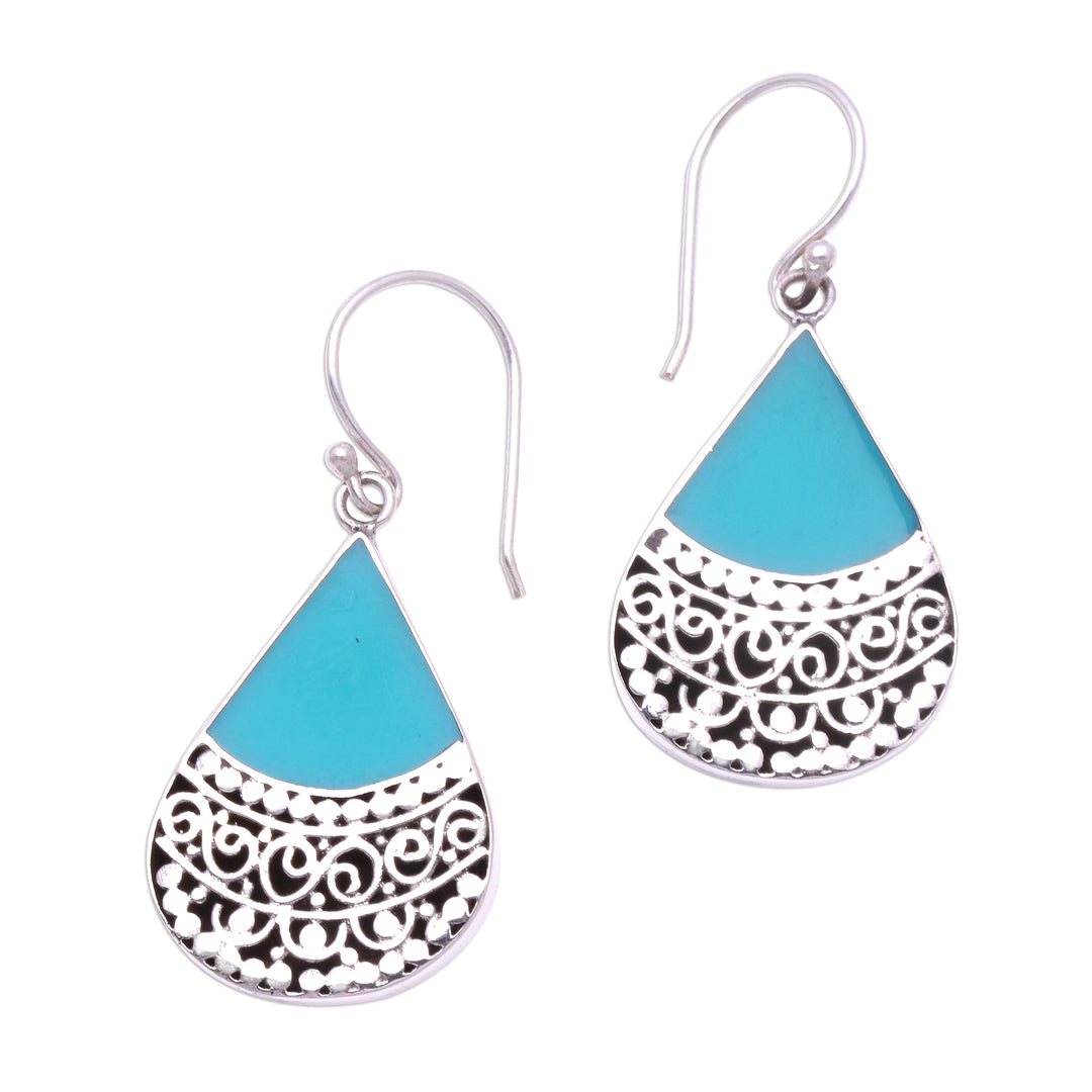 Teardrop Sterling Silver and Resin Dangle Earrings from Bali - Bali Tears