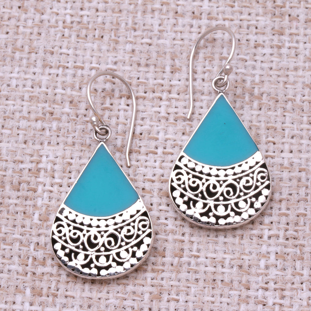 Teardrop Sterling Silver and Resin Dangle Earrings from Bali - Bali Tears