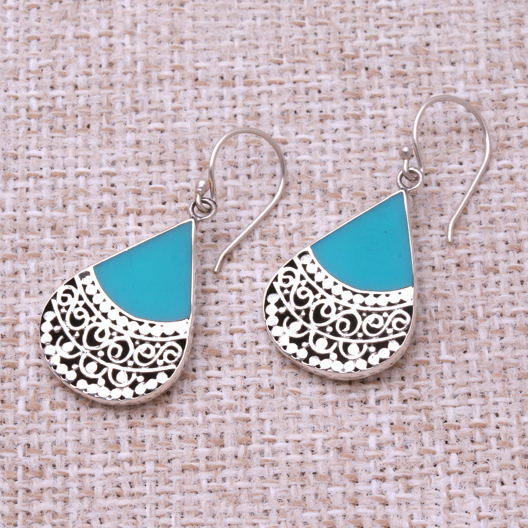 Teardrop Sterling Silver and Resin Dangle Earrings from Bali - Bali Tears