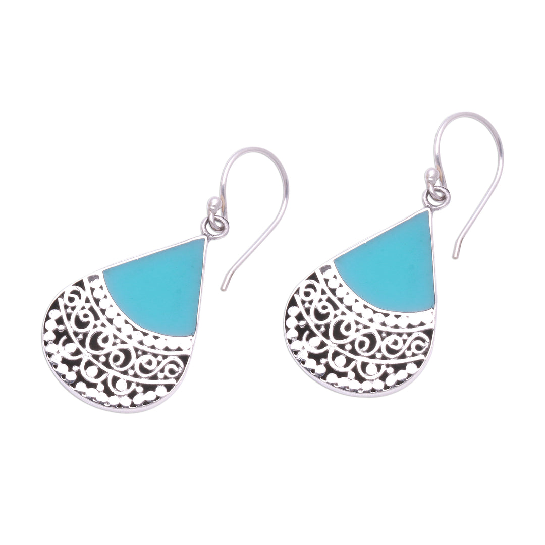 Teardrop Sterling Silver and Resin Dangle Earrings from Bali - Bali Tears