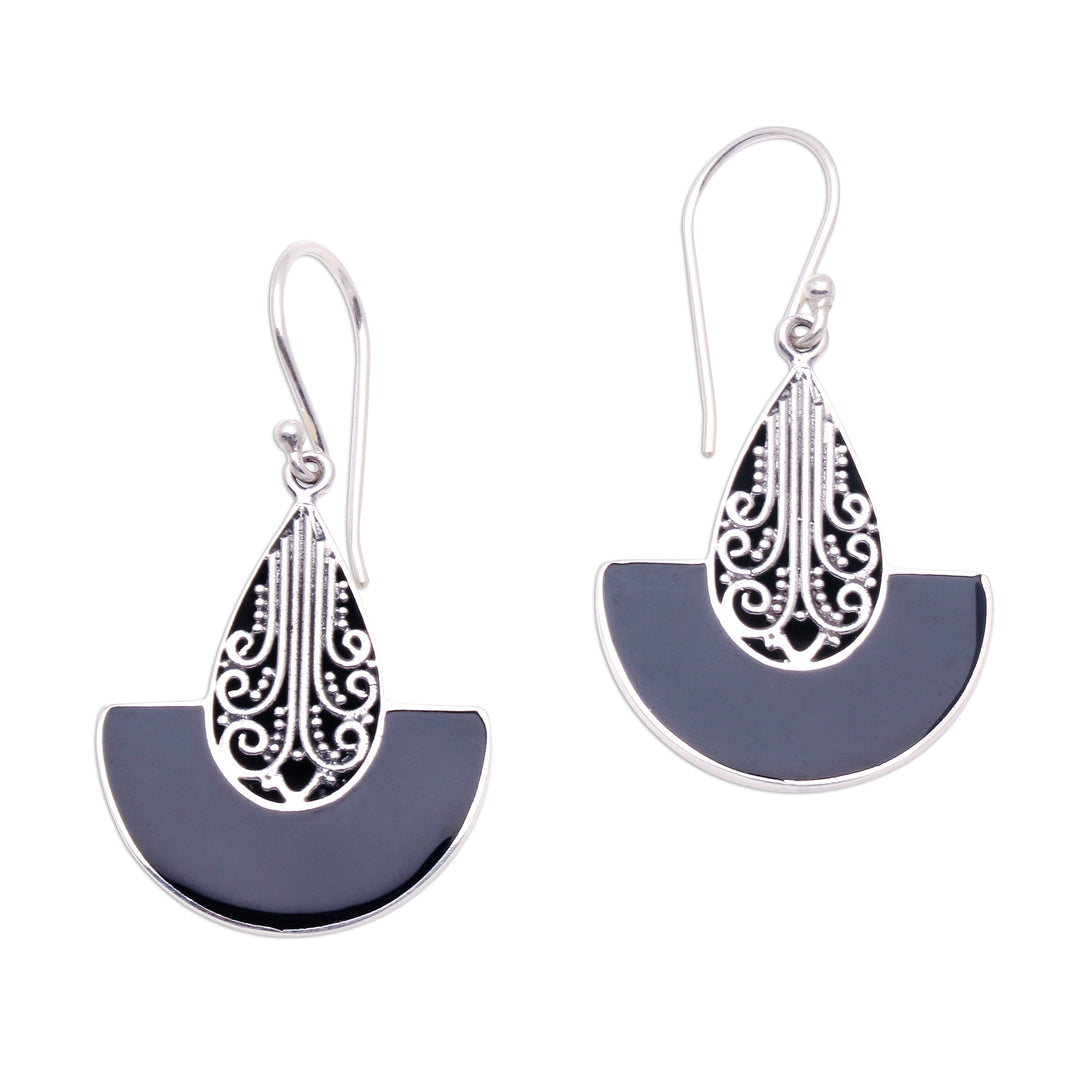 Curved Sterling Silver and Resin Dangle Earrings from Bali - Nighttime Boats