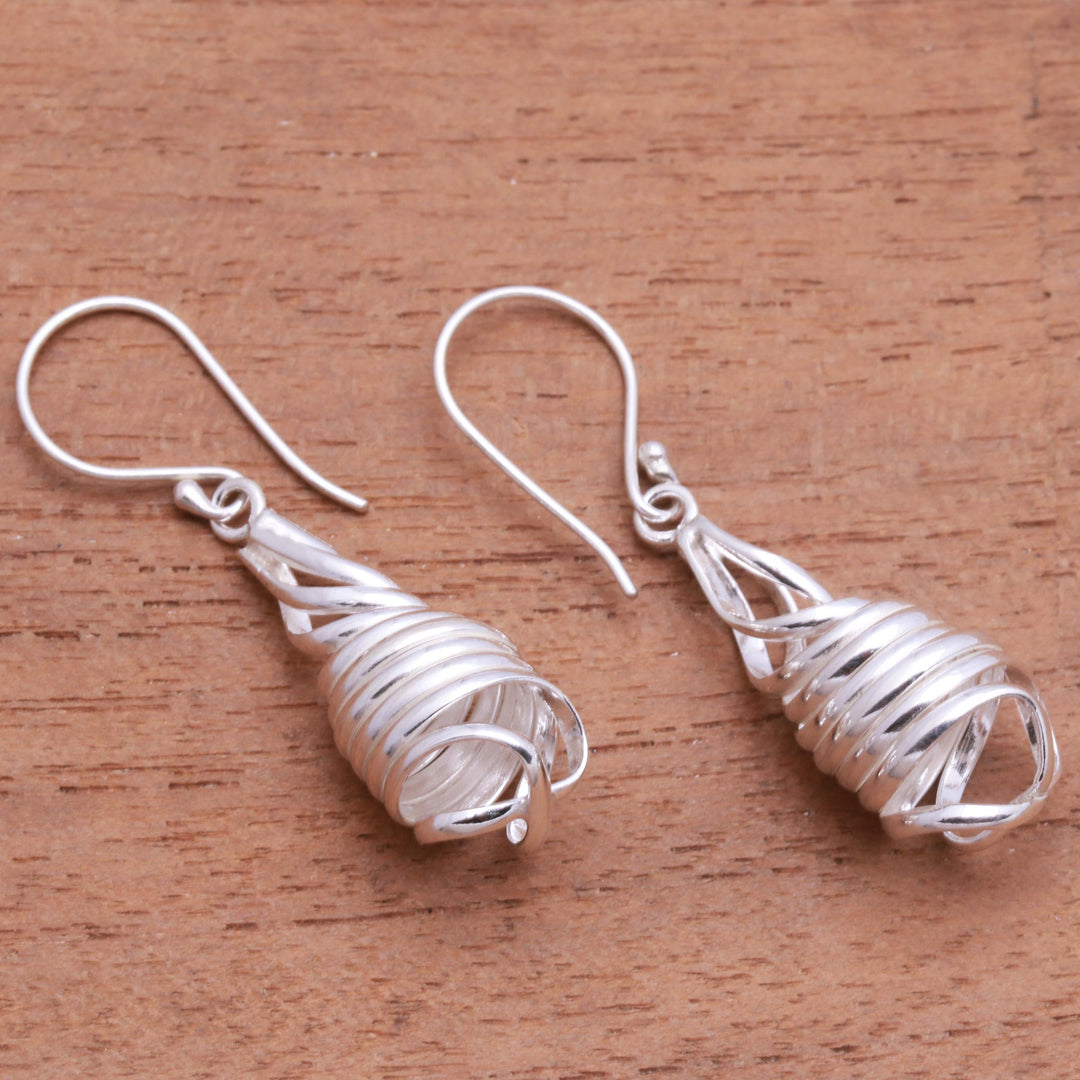 Handcrafted Spiral Sterling Silver Dangle Earrings from Bali - Pure Spiral