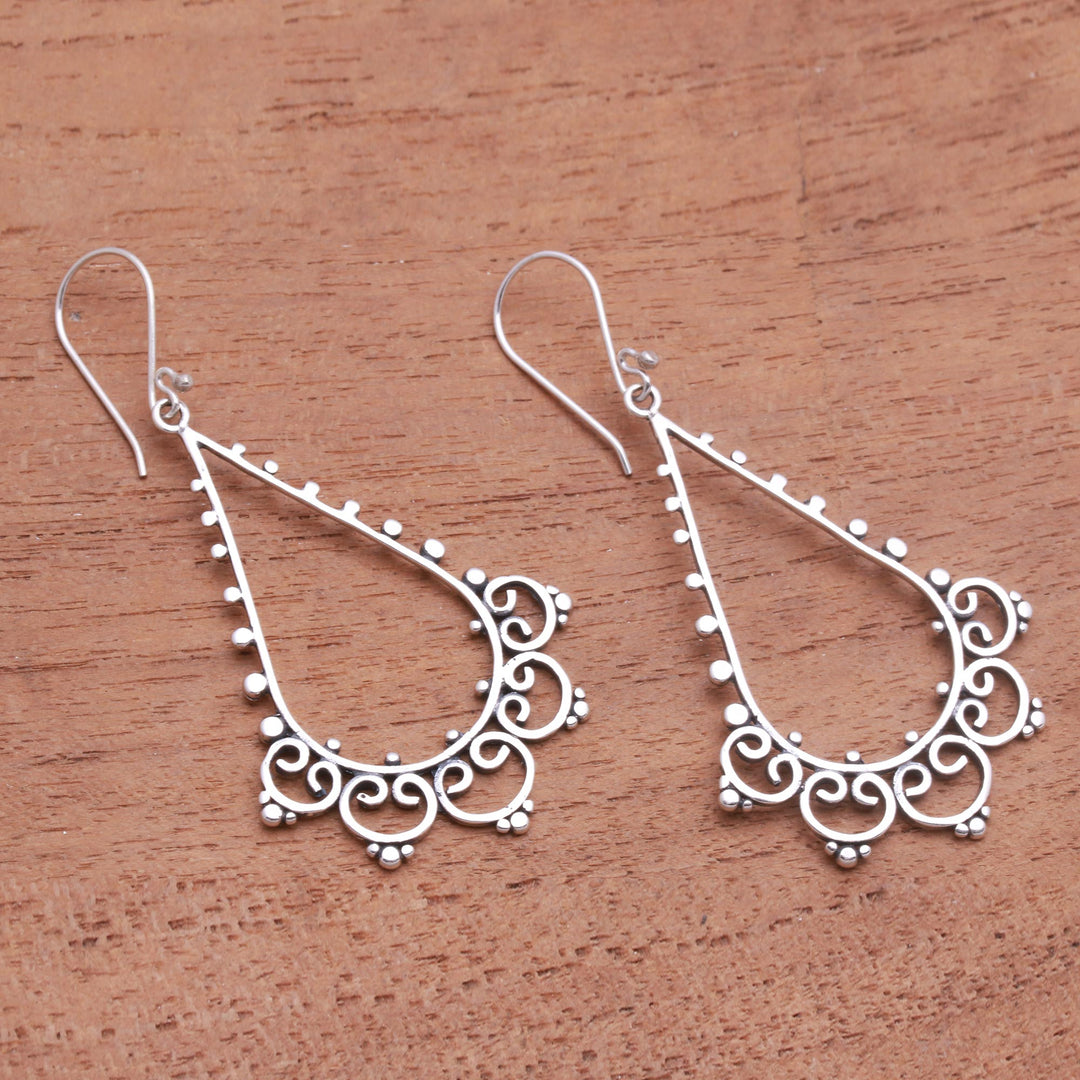 Drop-Shaped Swirl Pattern Sterling Silver Dangle Earrings - Rare Swirls