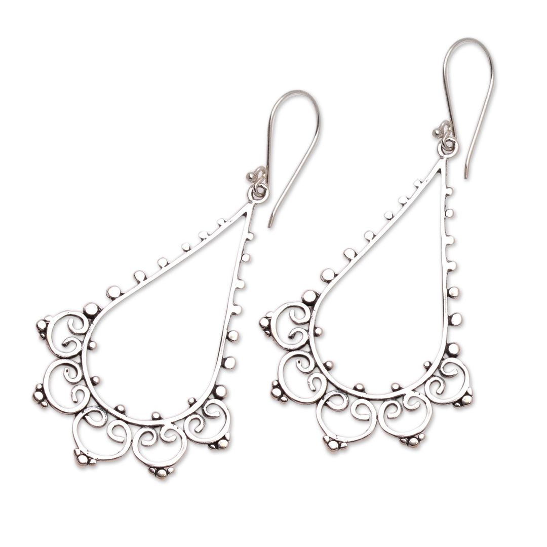 Drop-Shaped Swirl Pattern Sterling Silver Dangle Earrings - Rare Swirls
