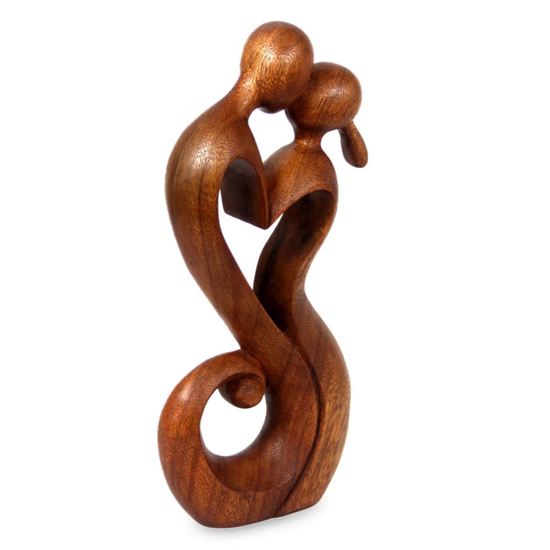 Romantic Suar Wood Sculpture - Everlasting Kiss