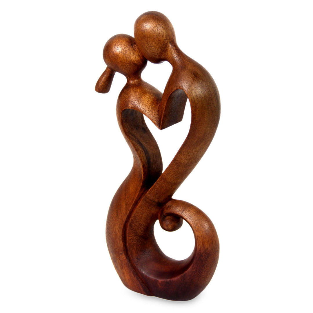 Romantic Suar Wood Sculpture - Everlasting Kiss