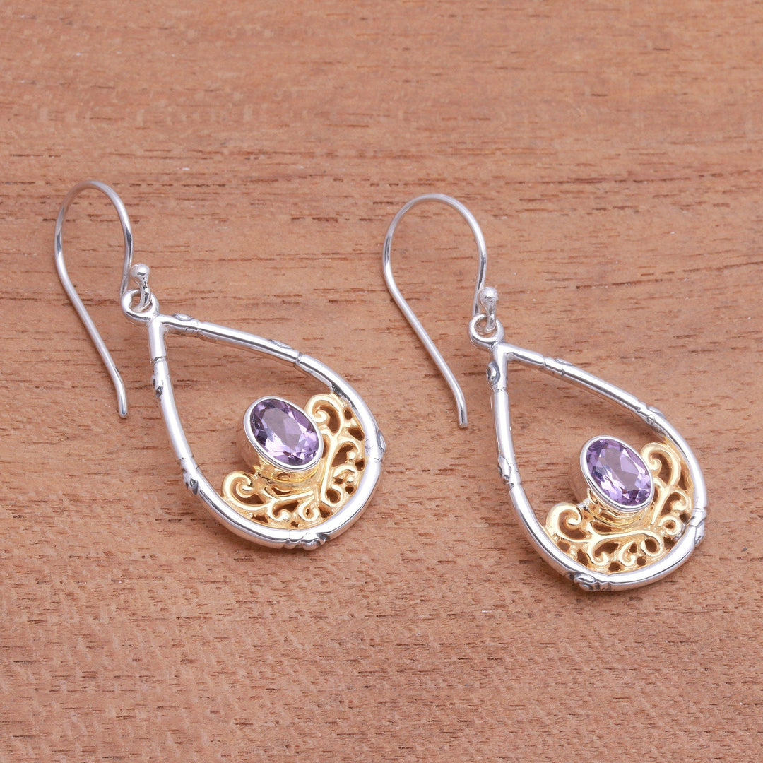 Gold Accented Amethyst Dangle Earrings from Bali - Beautiful Cradle