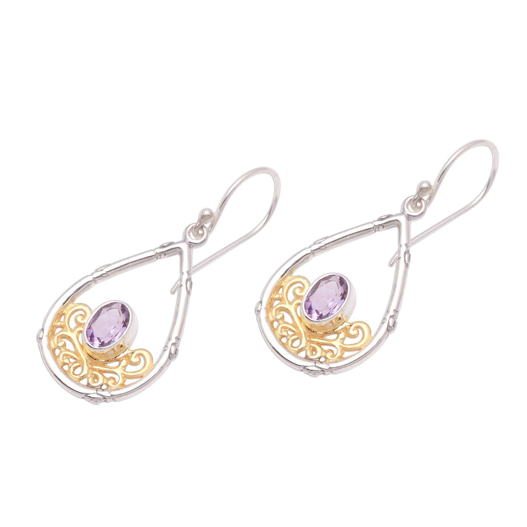 Gold Accented Amethyst Dangle Earrings from Bali - Beautiful Cradle