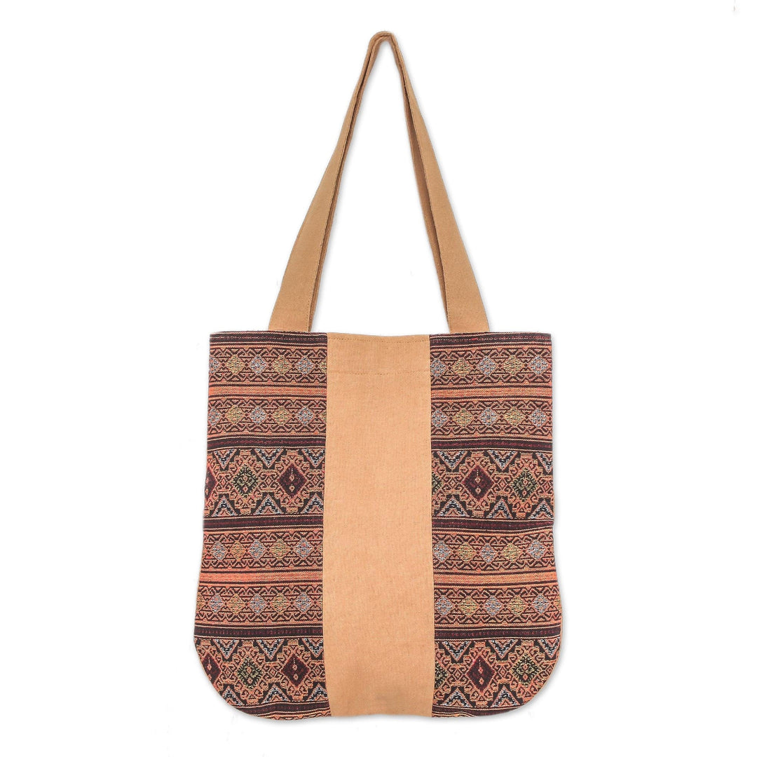 Geometric Cotton Shoulder Bag in Caramel from Thailand - Lanna Caramel