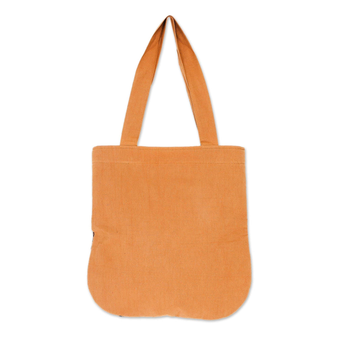 Geometric Cotton Shoulder Bag in Caramel from Thailand - Lanna Caramel