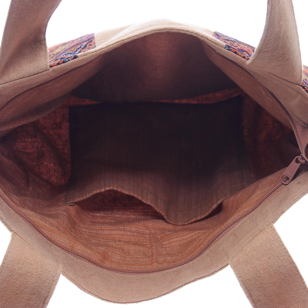 Geometric Cotton Shoulder Bag in Caramel from Thailand - Lanna Caramel