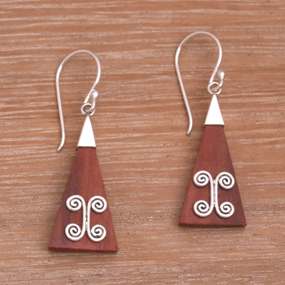 Wood Triangle Sterling Silver Swirl Modern Dangle Earrings - Reach