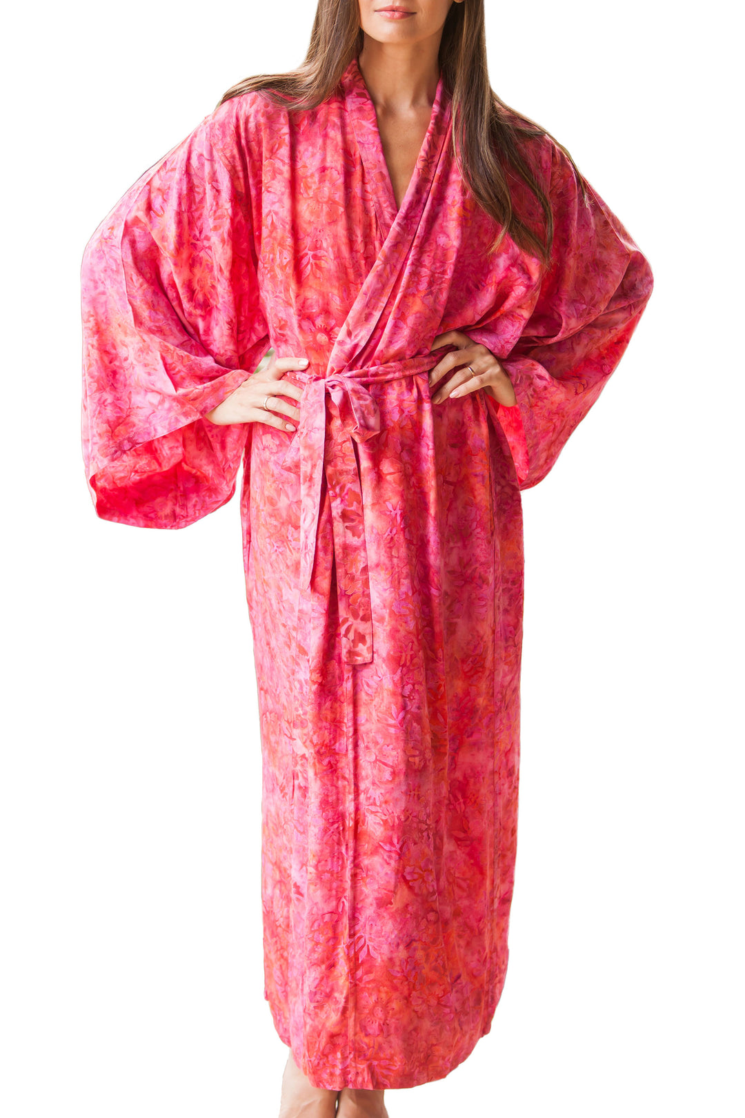 Batik Rayon Robe in Rose and Berry Pink from Bali - Batik Blush