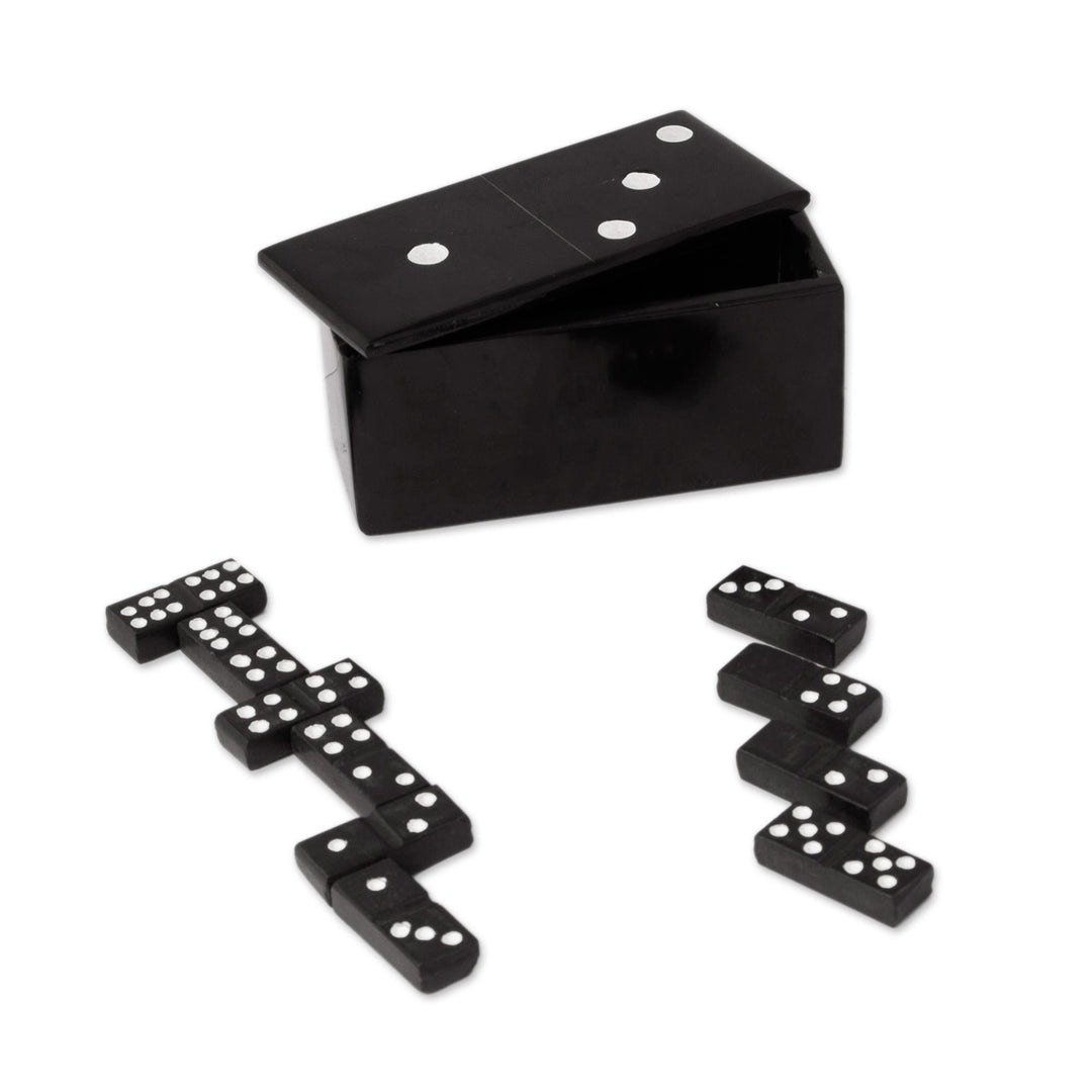 Black Marble Domino Set from Mexico - Strategic Chance