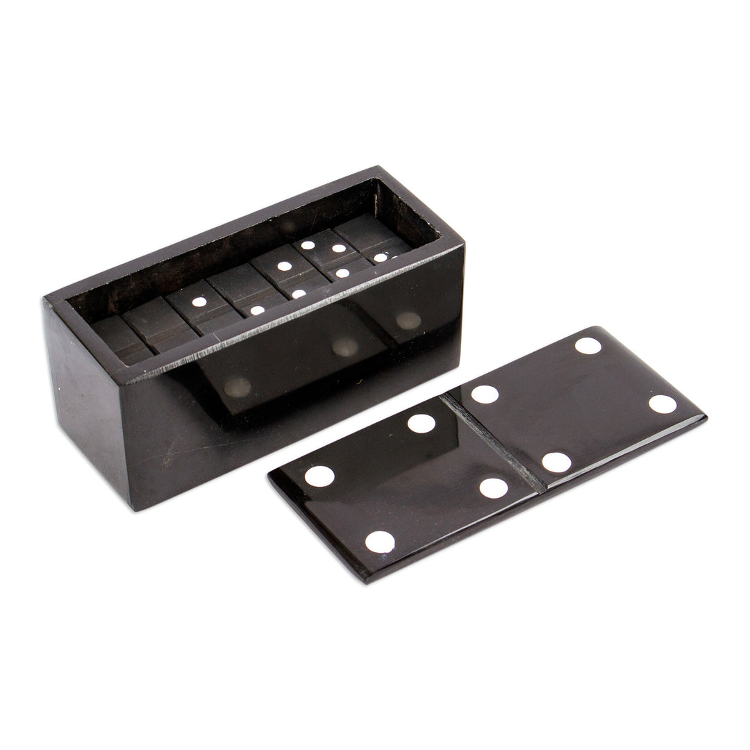 Black Marble Domino Set from Mexico - Strategic Chance