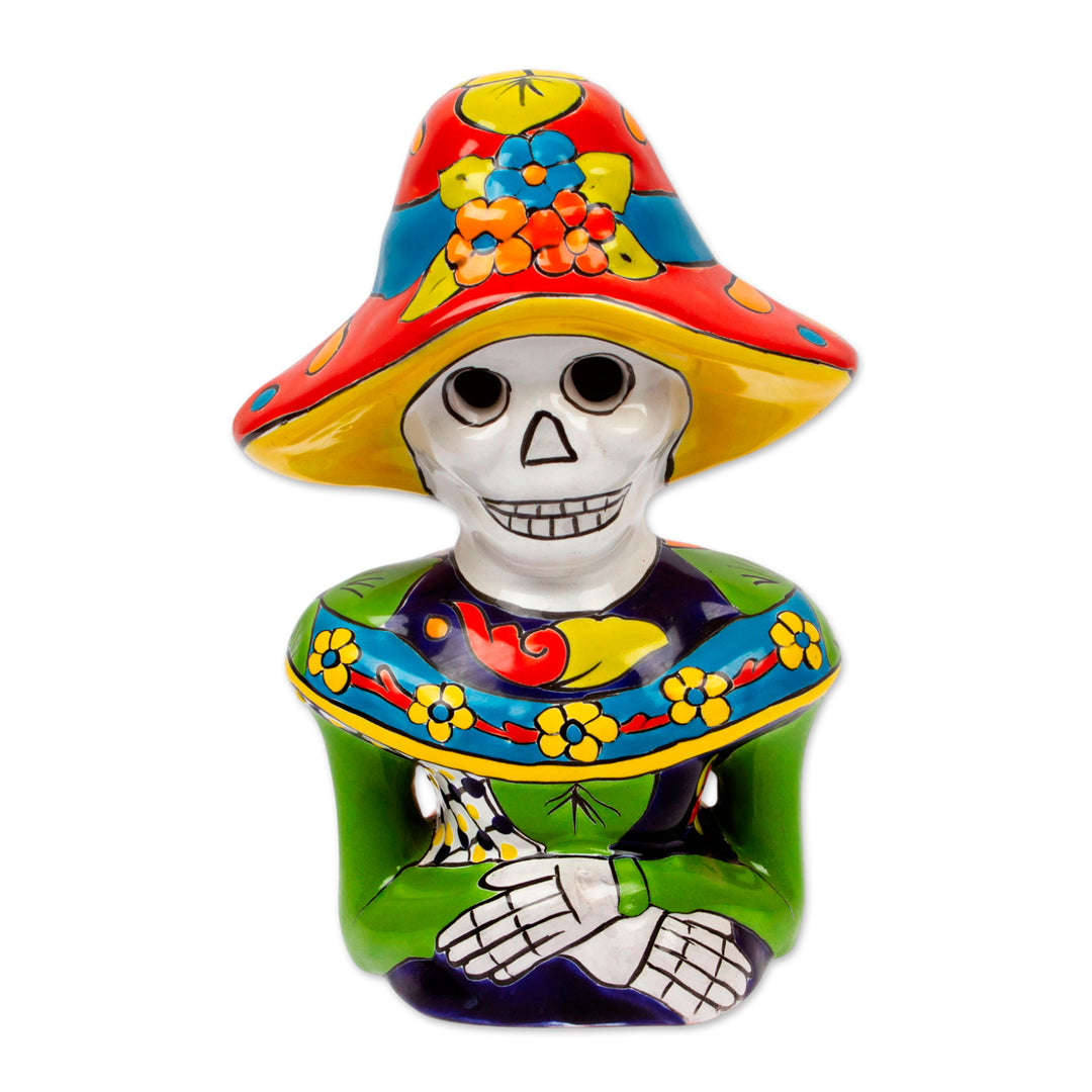 Hand-Painted Ceramic Catrina Sculpture from Mexico - Camellia Woman