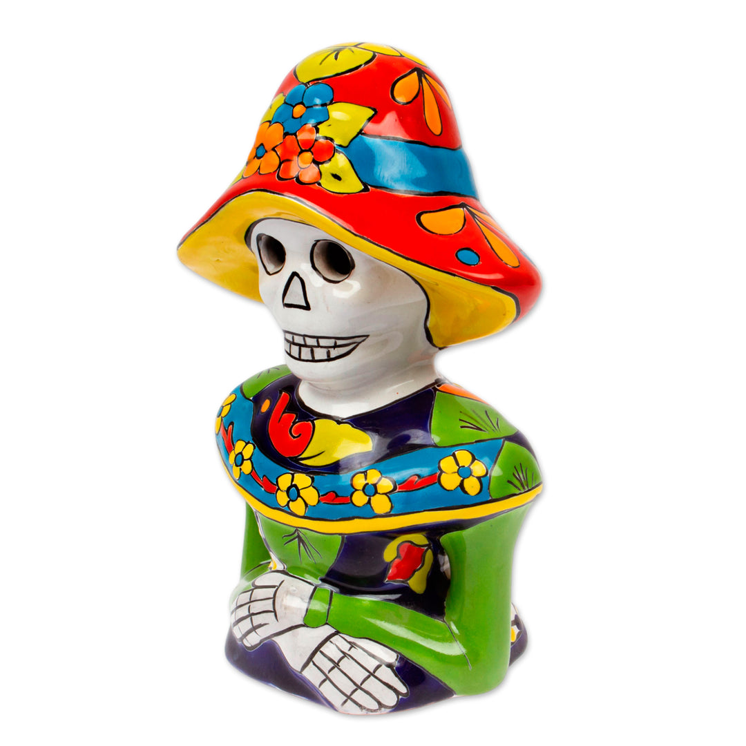 Hand-Painted Ceramic Catrina Sculpture from Mexico - Camellia Woman
