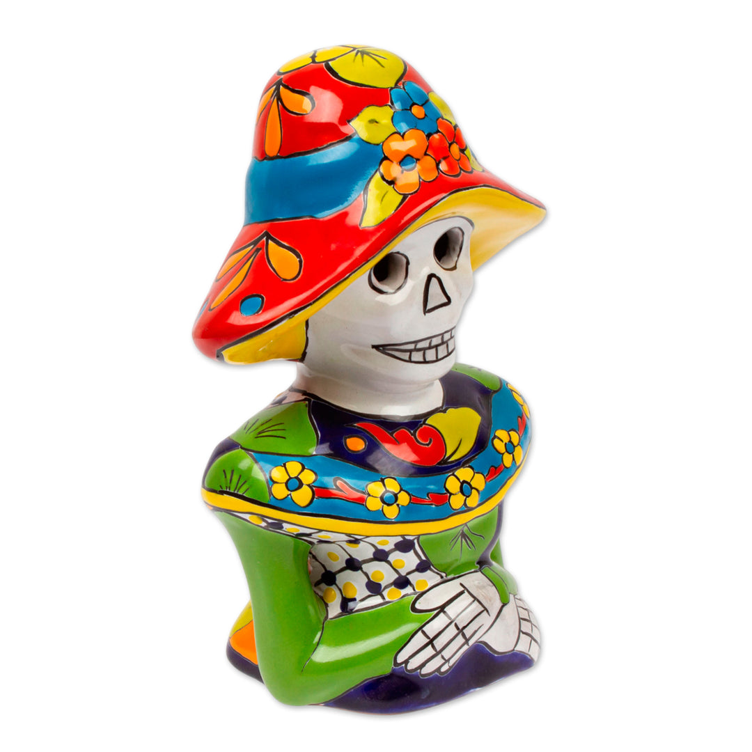 Hand-Painted Ceramic Catrina Sculpture from Mexico - Camellia Woman