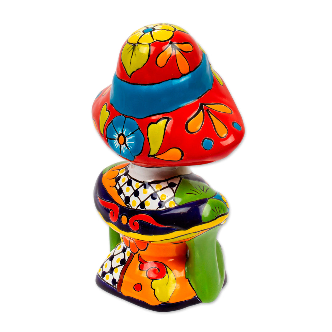 Hand-Painted Ceramic Catrina Sculpture from Mexico - Camellia Woman