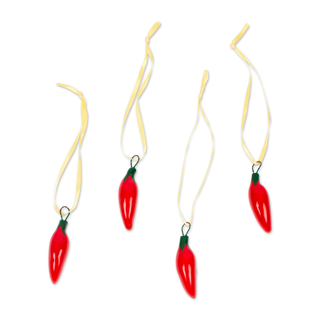Red Ceramic Serrano Pepper Ornaments (Set of 4) - Serrano Peppers in Red