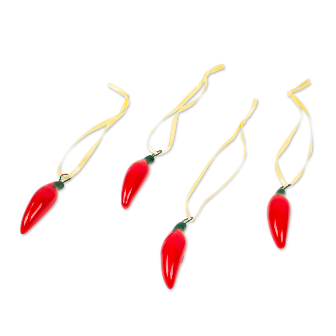Red Ceramic Serrano Pepper Ornaments (Set of 4) - Serrano Peppers in Red