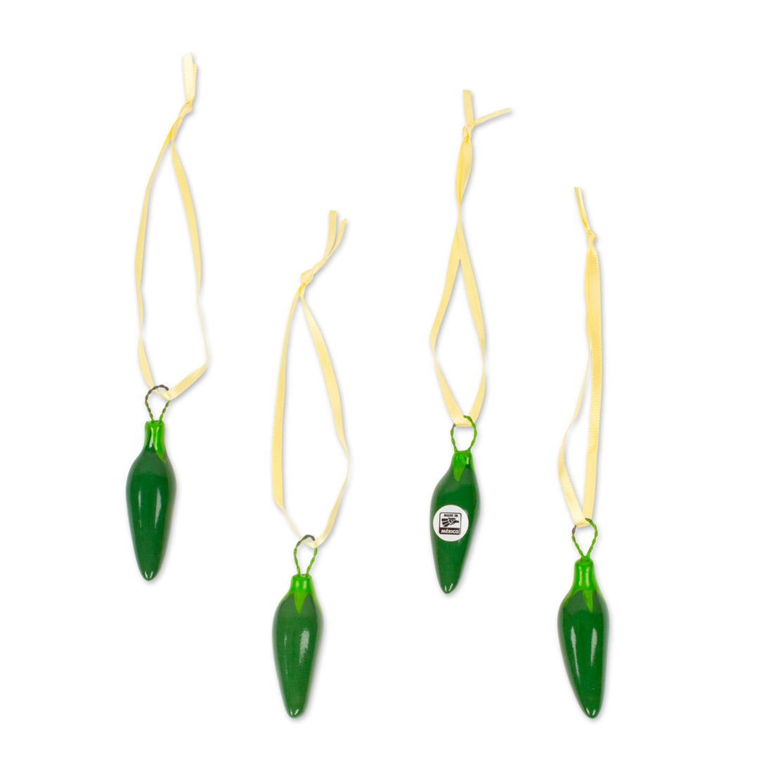 Green Ceramic Serrano Pepper Ornaments (Set of 4) - Serrano Peppers in Green