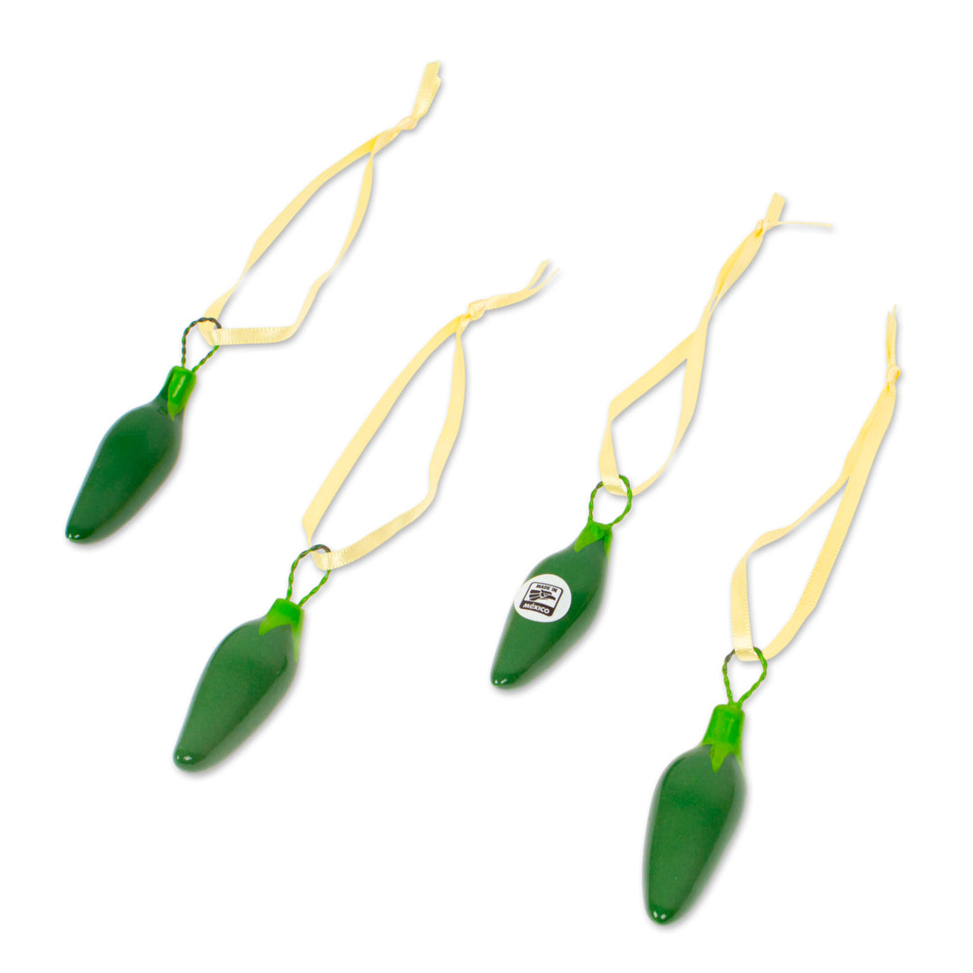 Green Ceramic Serrano Pepper Ornaments (Set of 4) - Serrano Peppers in Green