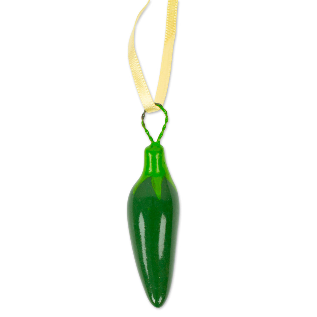 Green Ceramic Serrano Pepper Ornaments (Set of 4) - Serrano Peppers in Green