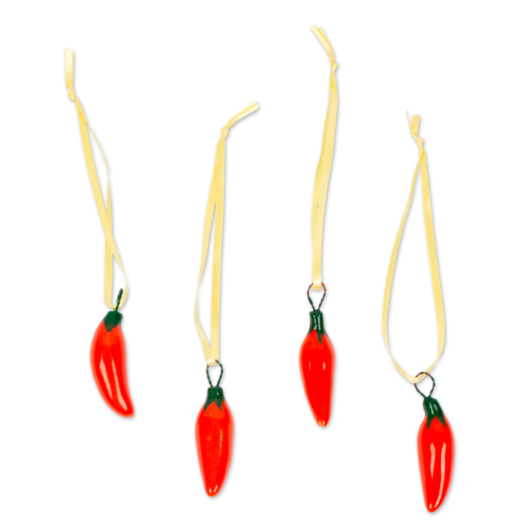 Orange Ceramic Serrano Pepper Ornaments (Set of 4) - Serrano Peppers in Orange