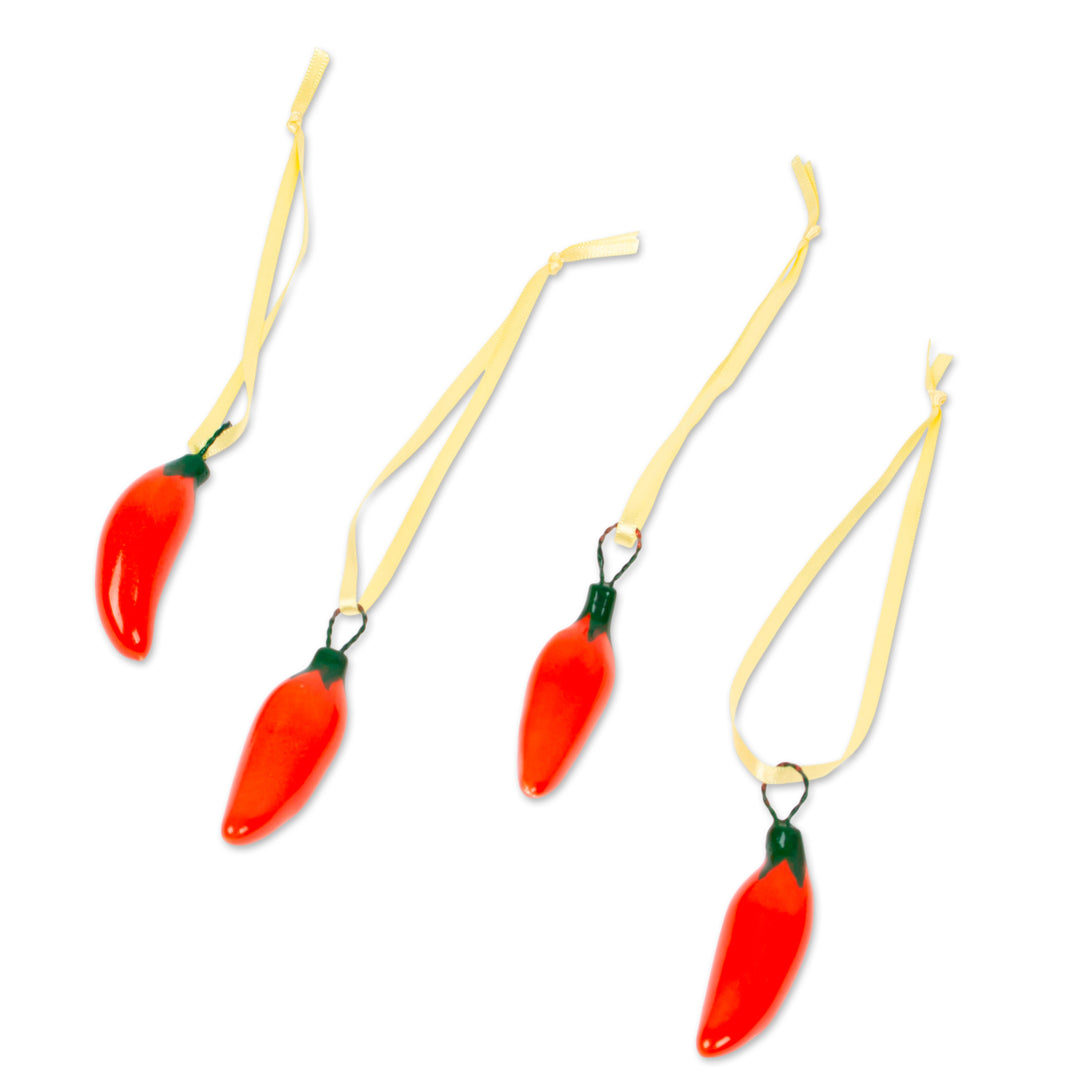 Orange Ceramic Serrano Pepper Ornaments (Set of 4) - Serrano Peppers in Orange