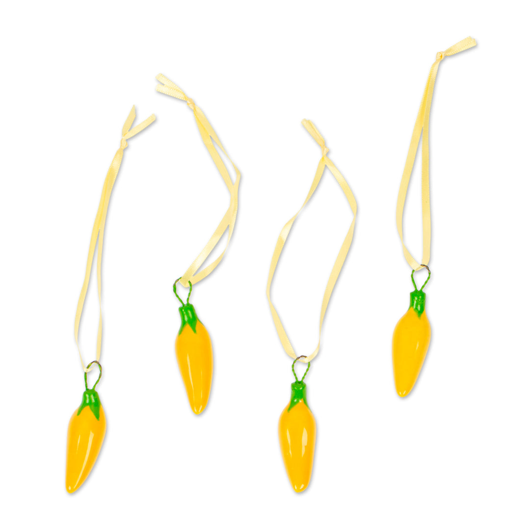 Yellow Ceramic Serrano Pepper Ornaments (Set of 4) - Serrano Peppers in Yellow