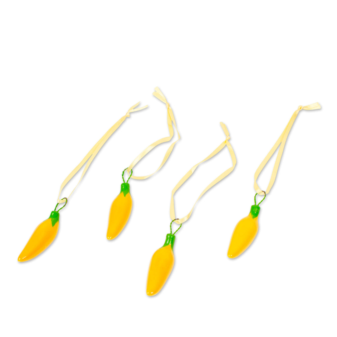 Yellow Ceramic Serrano Pepper Ornaments (Set of 4) - Serrano Peppers in Yellow